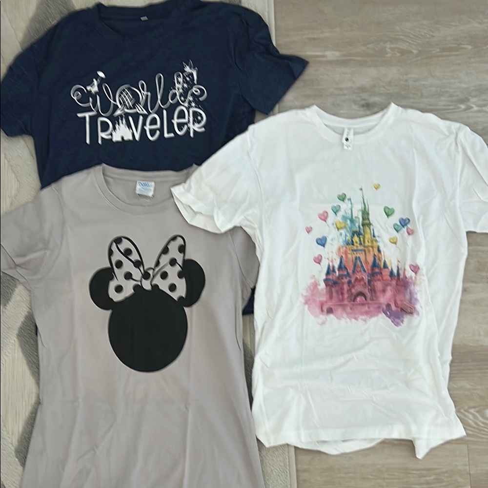 Disney Women’s Graphic T-Shirts - White, Gray, and Blue